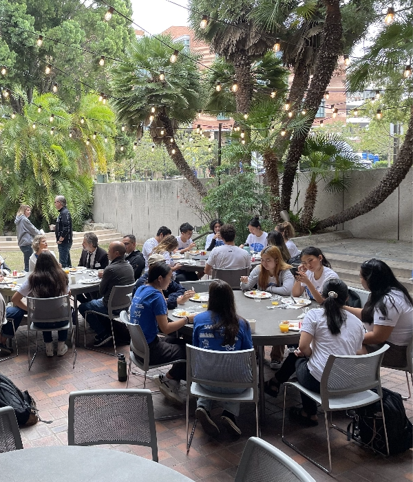 Meeting in JWAC courtyard